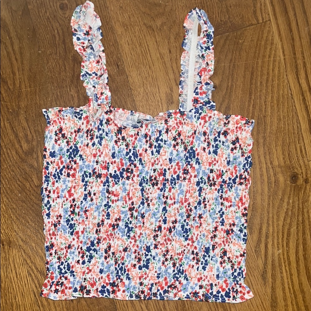 Old Navy Pink and Blue Smocked Ruffled Tank Top